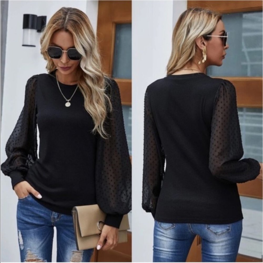 ☀️NEW BLACK MESHED SLEEVE BLOUSE (M)